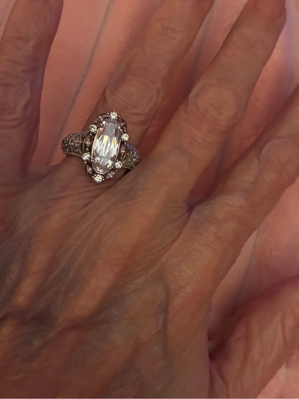 Tacori Silver-Tone Ring with Clear Oval Center Stone